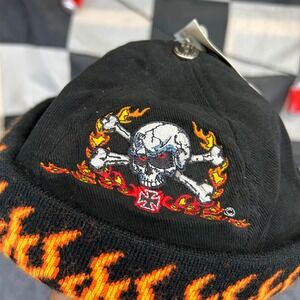 Vintage 2000 Beach Club Promotions Skull Flame Bullet Cap Biker Hat Black NWT